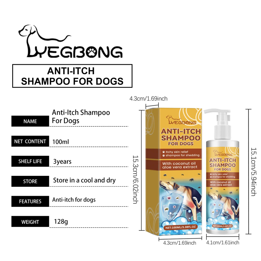 100ml Dog Shampoo for Itchy Skin - Fast Relief, Nourishing & Hydrating, Deodorizing Pet Wash to Smooth Fur & Soothe Sensitive