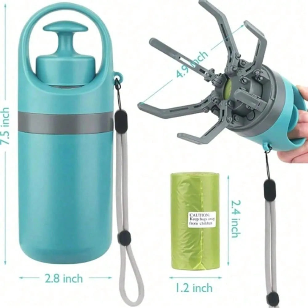 Portable Dog Pooper Scooper , No Touch Claw Pickup Tool with Waste Bag Holder