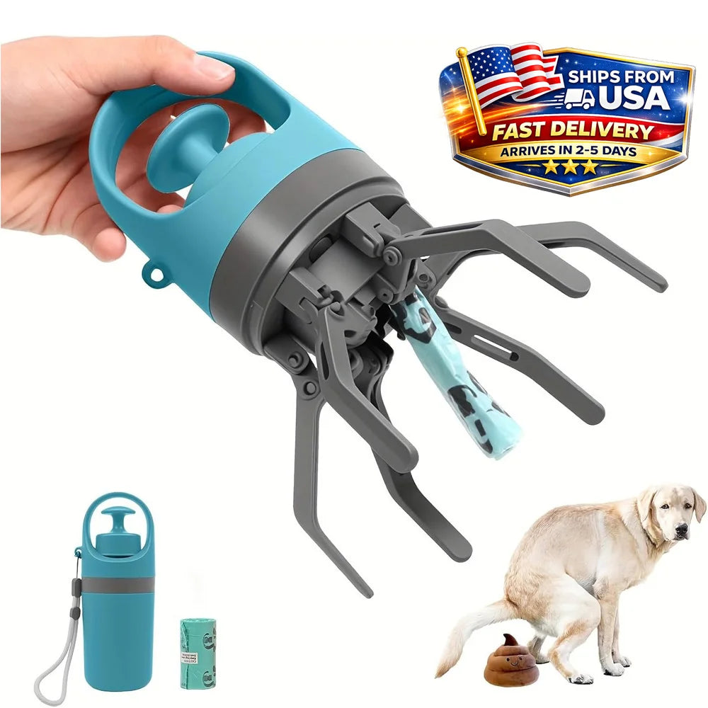 Portable Dog Pooper Scooper , No Touch Claw Pickup Tool with Waste Bag Holder