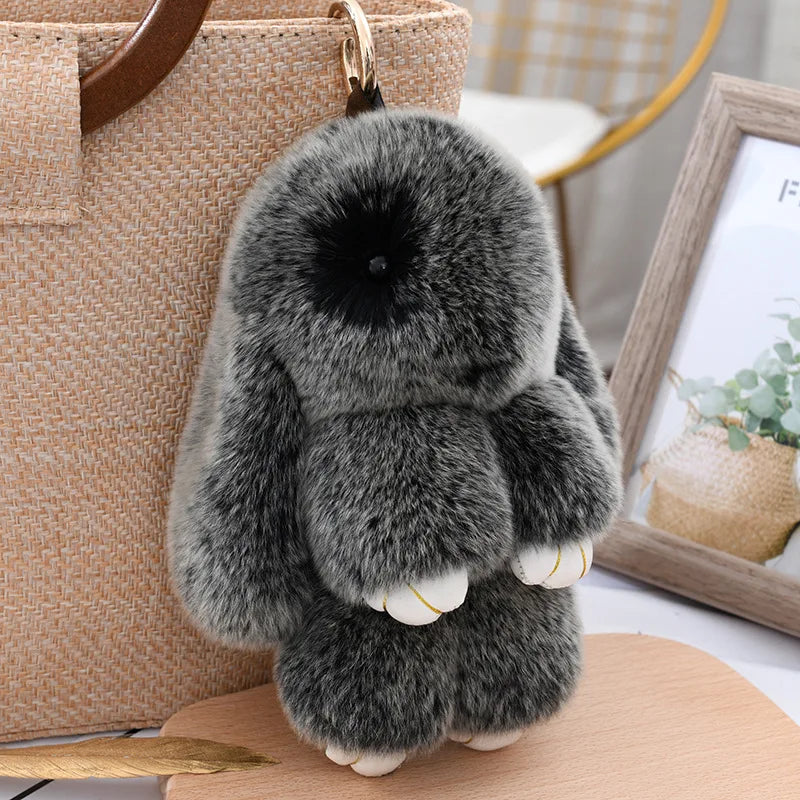 Three Model Size 100% Natural Rex Rabbit Fur Cute Fluffy Bunny Keychain
