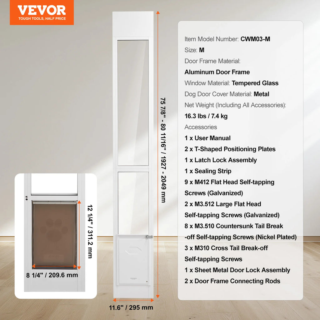 Sliding Glass Door, Adjustable Height Doggy Sliding Door ,Aluminum Frame, Tempered Glass Pet Door