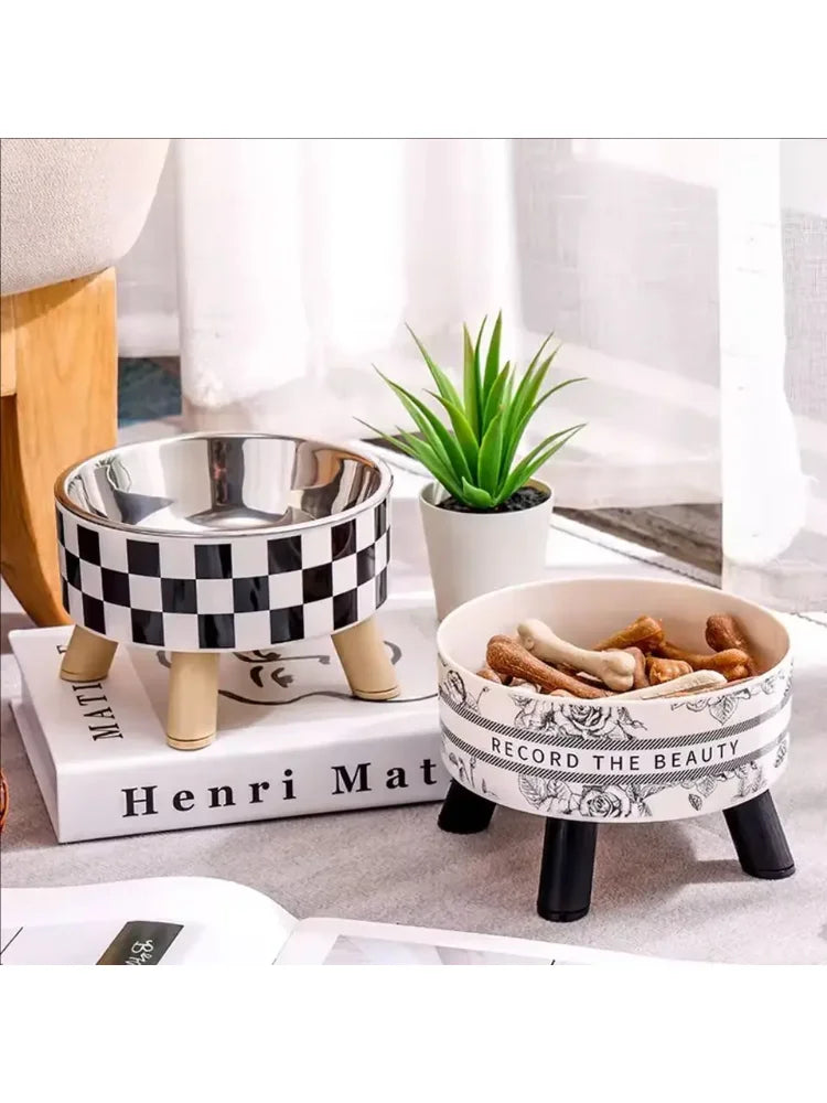 Stainless Steel Elevated Pet Bowls - Cat, Dog Food Water Dishes