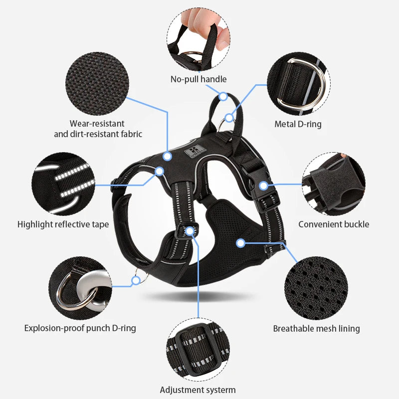 Dog Harness, No Pull Reflective Dog Chest Harness Adjustable for Small ,Medium and Large Dogs Outdoor Walking