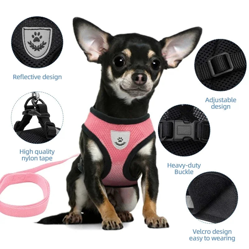 Adjustable Vest Polyester Mesh Breathable Harnesses Reflective for Small Dog and Cat