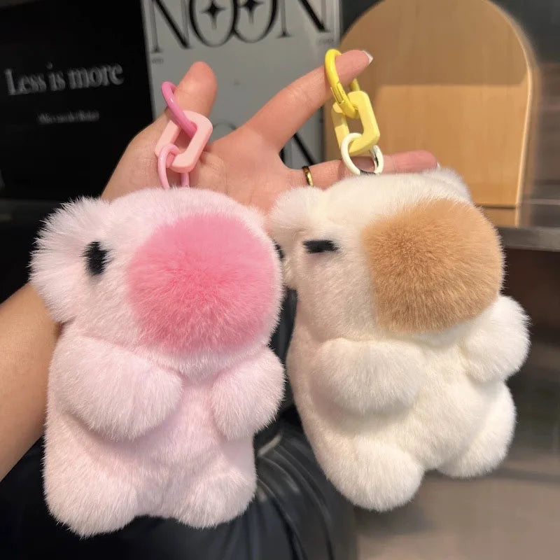 Mini Real Rex ,Rabbit,Bunny Keychain Women Bag Charm ,Jewelry Pendant Car Key Metal Ring Classic Ornament