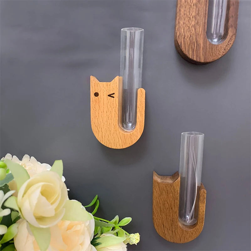 Cat Whisker Vase  Fridge Magnet Wooden And Glass Pet Hair Beard Collector Pets Souvenir Gift Home Decor