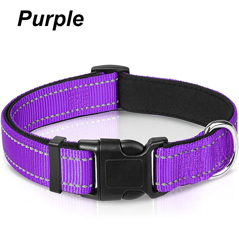 Reflective Dog Collar For Medium Large Dogs Soft Neoprene Padded Nylon Sturdy Adjustable