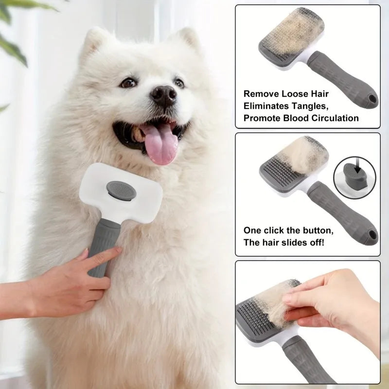 Gentle Pet Grooming & Massaging Brush, One-Click Hair Removal Comb for Dogs/Cats