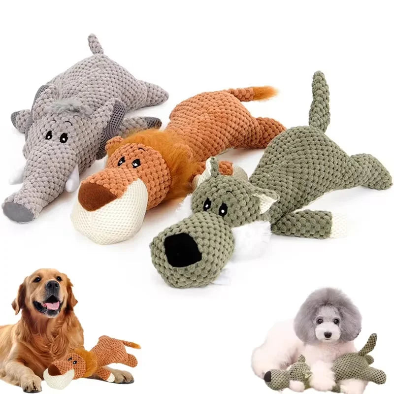 Bite-Resistant Sound Plush Toy Lion ,Wolf ,Elephant, Cartoon Pet Toy Squeaky Dog Toy For Small & Medium Dogs