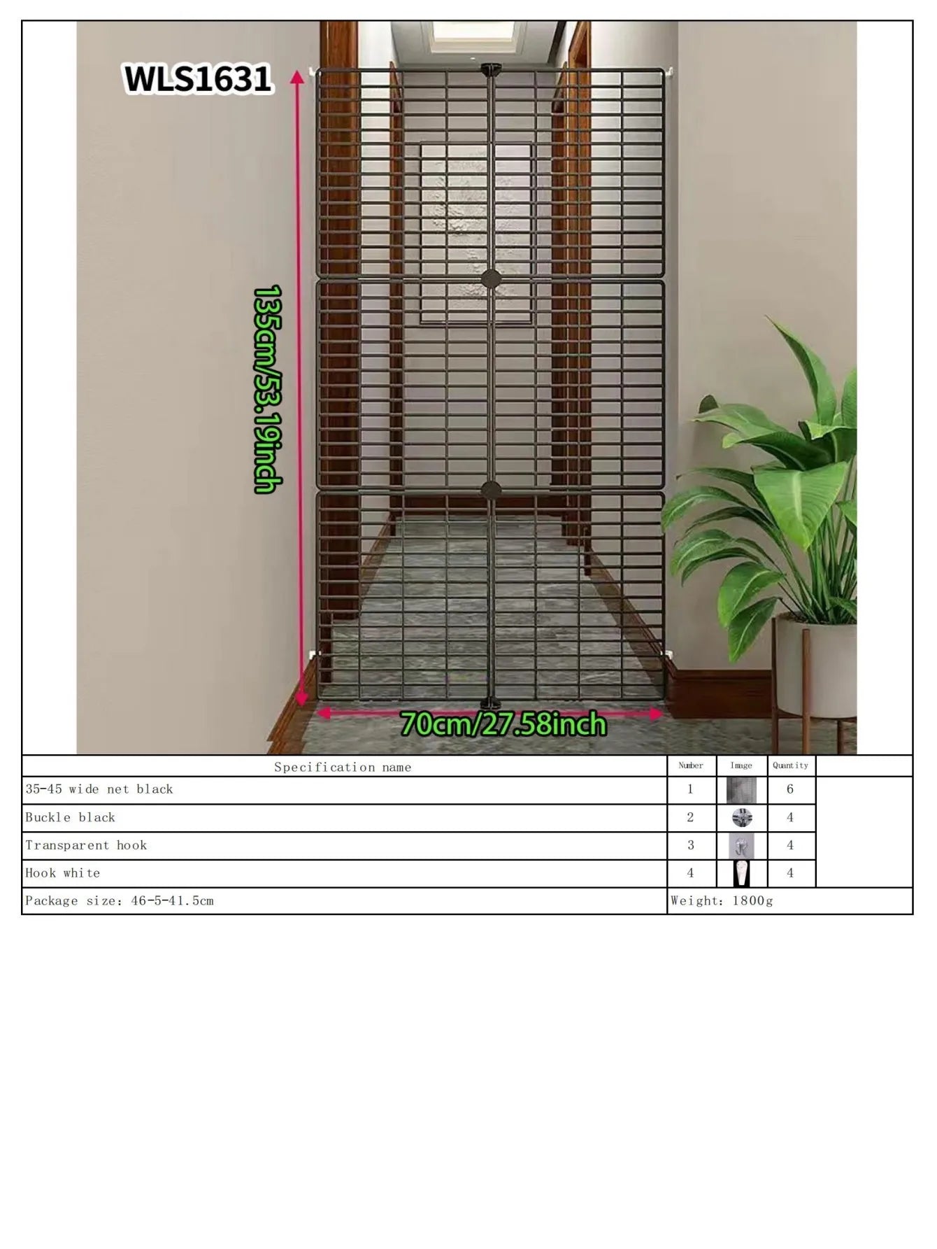 Gate Barrier, No-Drill Gate Barrier, Wire Mesh to Block Dogs, Isolation for Doorways, Stairs, Balconies, Pet Fence