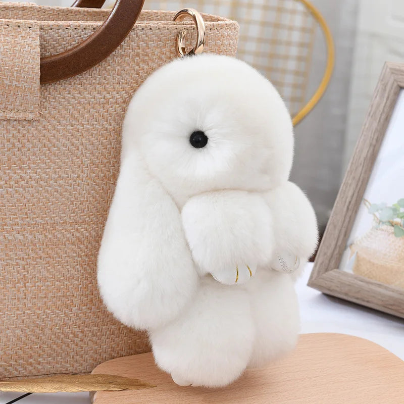 Three Model Size 100% Natural Rex Rabbit Fur Cute Fluffy Bunny Keychain