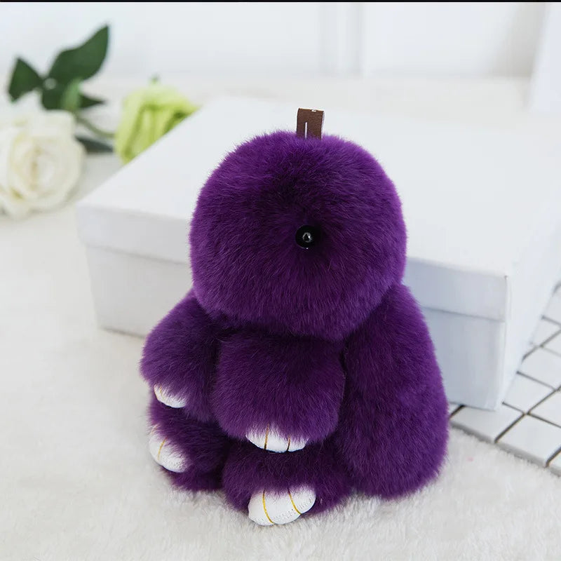 Three Model Size 100% Natural Rex Rabbit Fur Cute Fluffy Bunny Keychain