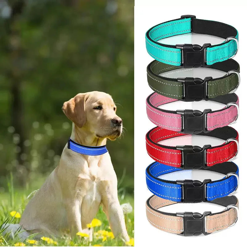 Reflective Dog Collar For Medium Large Dogs Soft Neoprene Padded Nylon Sturdy Adjustable