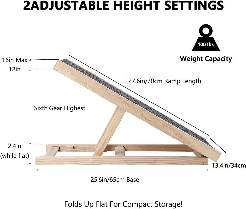 Dog Ramp,  Adjustable 27" Long for Dogs and Cats for Couch or Bed with Anti-Slip Paw Traction, Height 12”to16”, Folds Flat