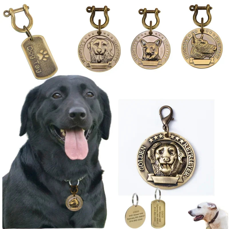 VIP Customizable Engraved Pets ID Tag for Dogs and Cats. Bronze Nameplate Tags Personalized  Collar ID Pendant
