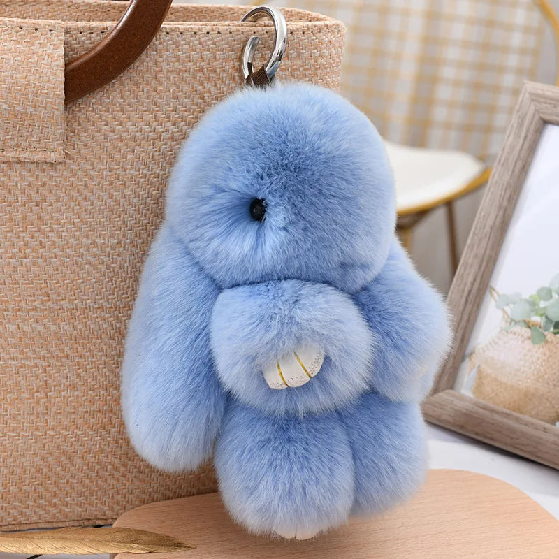 Three Model Size 100% Natural Rex Rabbit Fur Cute Fluffy Bunny Keychain