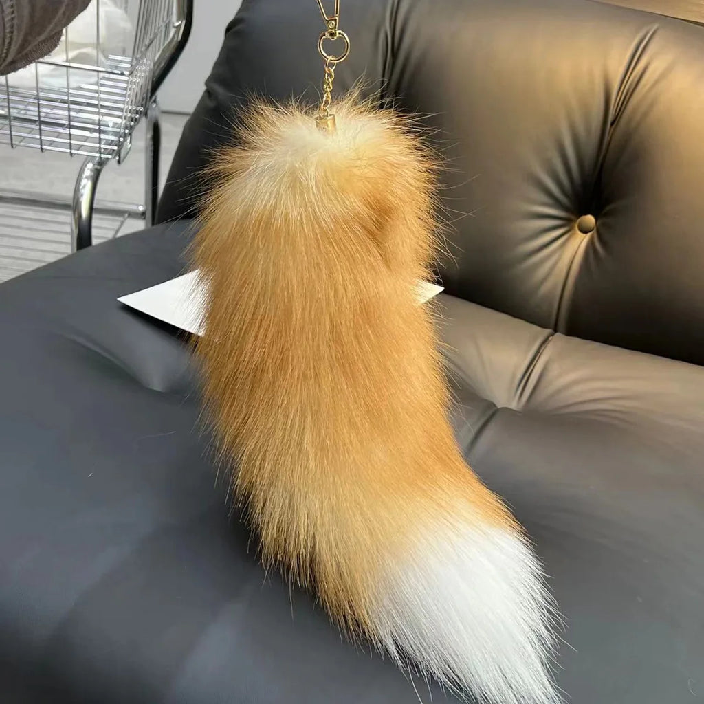 2026  Real Fox Fur Tail Large ,Long Natural Fur tail Keychain Pendant ,Cosplay tail Cute Wolf Fox Tail Fur Car Keychain