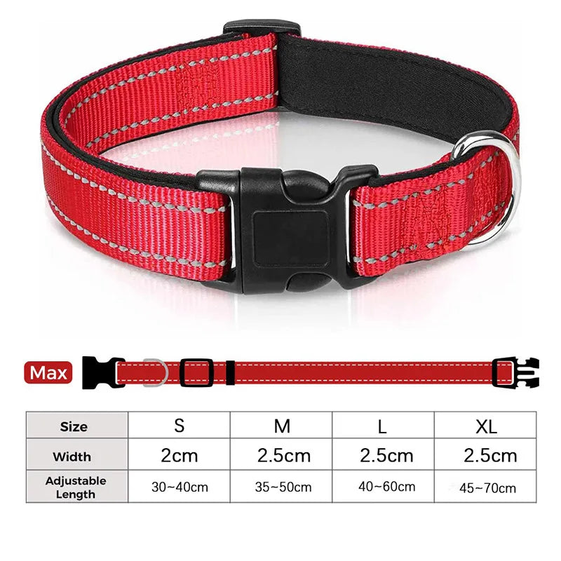 Reflective Dog Collar For Medium Large Dogs Soft Neoprene Padded Nylon Sturdy Adjustable
