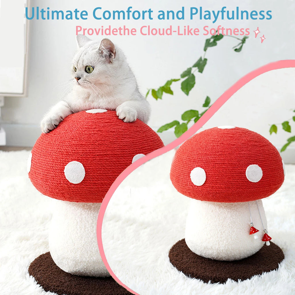 Red Mushroom-Shaped Sisal Cat Scratching Post , Durable and Non-Falling ,  Great for Paw Care and Furniture Protection |   Easy to Assemble |   Great for Cats!
