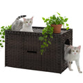 Rattan Cat Litter Box Enclosure Furniture with Door, Handwoven Rattan Hidden Litter Box ,Odor Control, Cat House Bed
