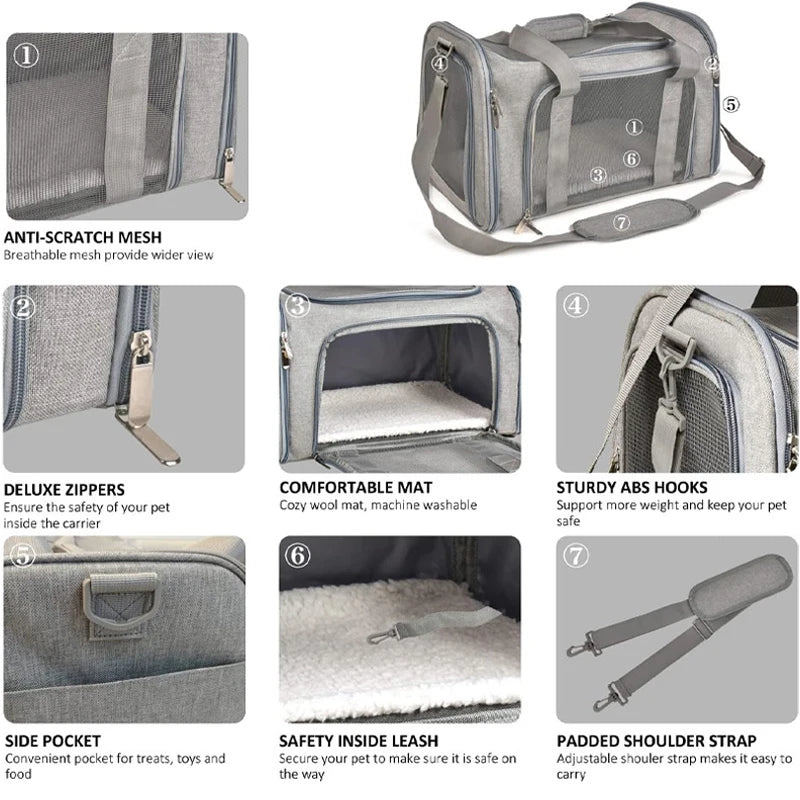Portable Dog ,Cat Carrier Bag ,Soft Side Travel Bags, Airline Approved Transport