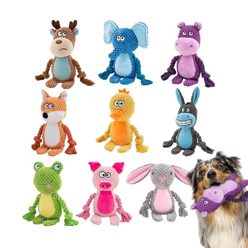 Cute Animal Rope Dog Toy, Cute Plush Puppy Chew Squeak Knot Toy