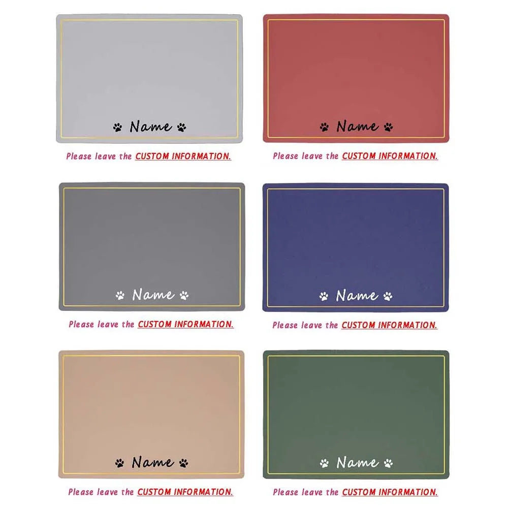 Custom Pet Food Bowl Mat, Waterproof,  Personalized Placemat For Pets Name ,Easy Wash Drinking ,Feeding Pad