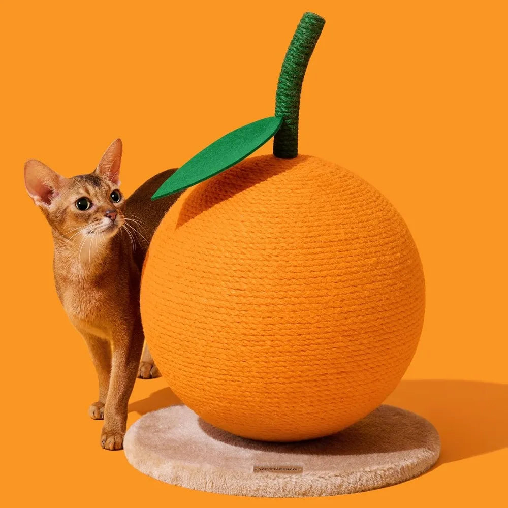 Orange Cat Scratching Post, Cute Cat Scratcher with Jute Rope, Vertical Cat Scratch Post for Indoor