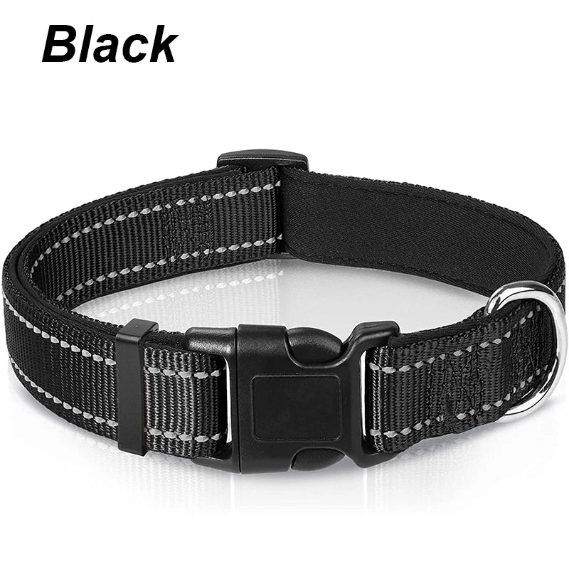 Reflective Dog Collar For Medium Large Dogs Soft Neoprene Padded Nylon Sturdy Adjustable