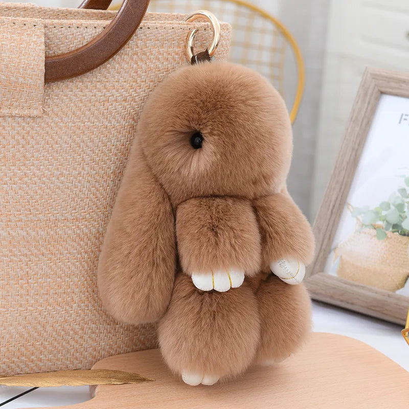 Three Model Size 100% Natural Rex Rabbit Fur Cute Fluffy Bunny Keychain