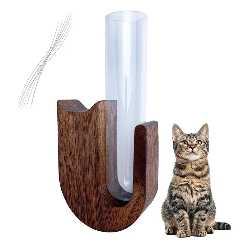 Cat Whisker Vase  Fridge Magnet Wooden And Glass Pet Hair Beard Collector Pets Souvenir Gift Home Decor