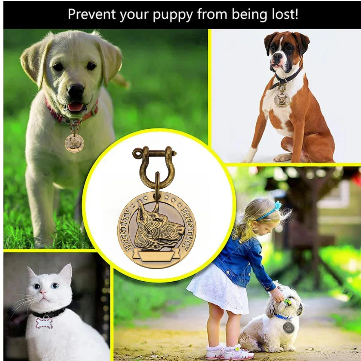 VIP Customizable Engraved Pets ID Tag for Dogs and Cats. Bronze Nameplate Tags Personalized  Collar ID Pendant