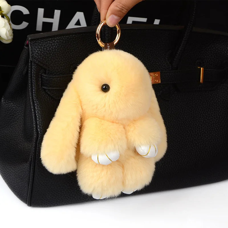 Three Model Size 100% Natural Rex Rabbit Fur Cute Fluffy Bunny Keychain