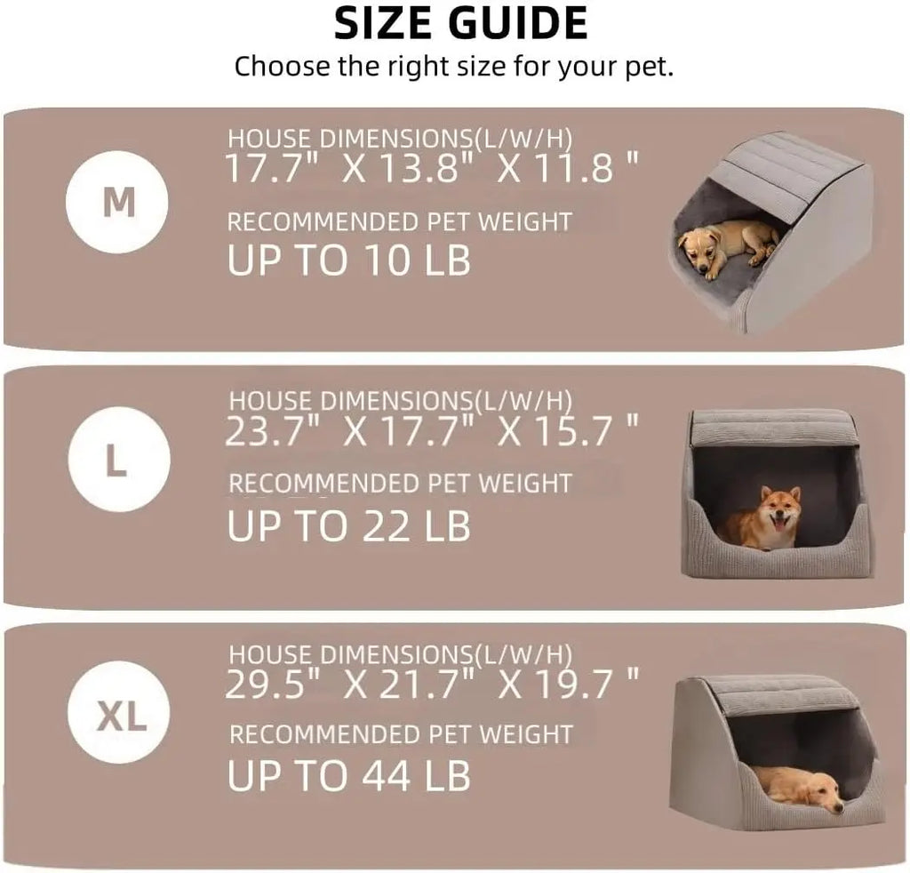 Extra Large Dog Bed House with 30D Memory Sponge, Cozy Indoor Plush Cave for All Dogs, Non-Slip Bottom (Grey, M)