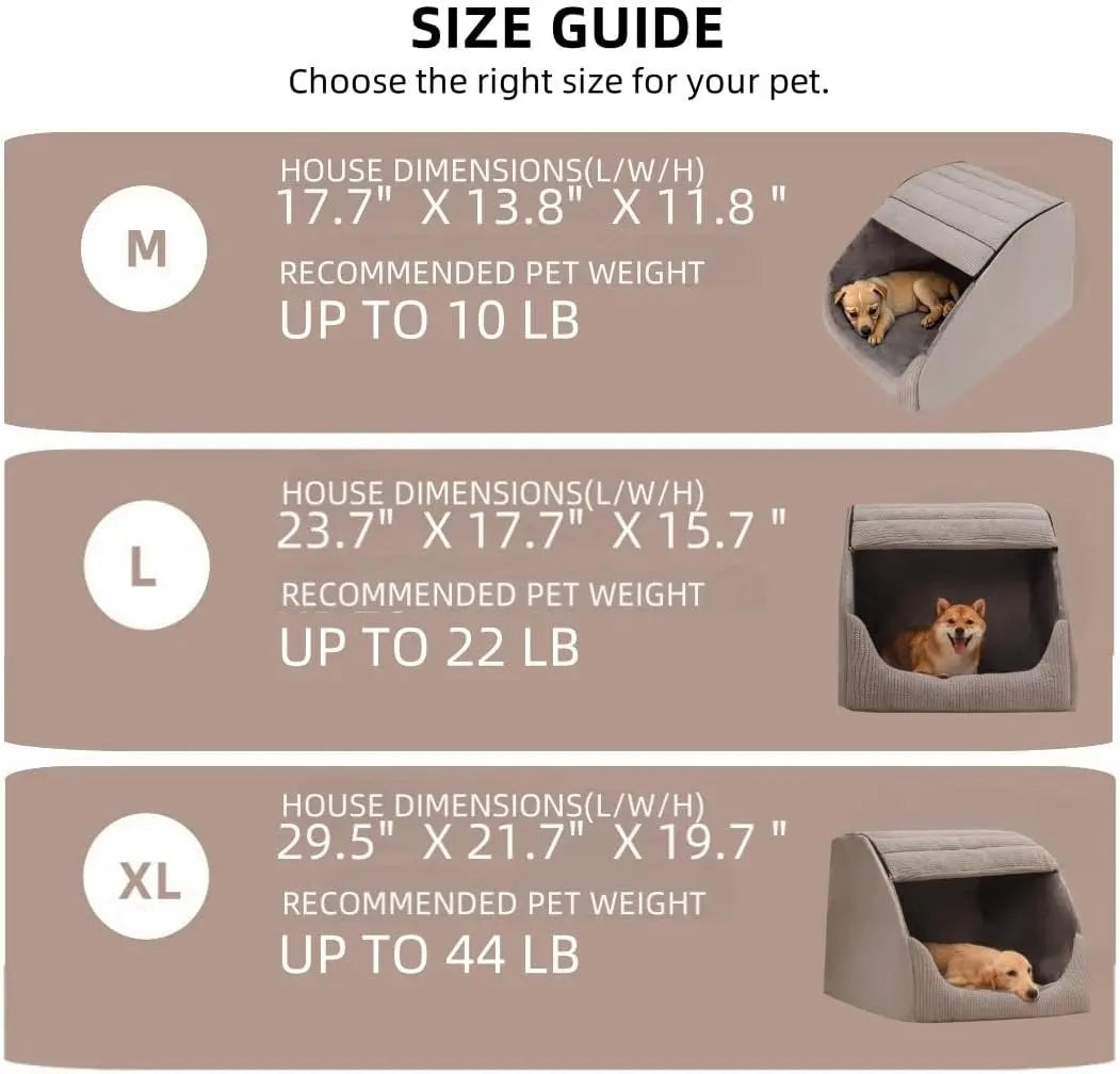 Extra Large Dog Bed House with 30D Memory Sponge, Cozy Indoor Plush Cave for All Dogs, Non-Slip Bottom (Grey, M)