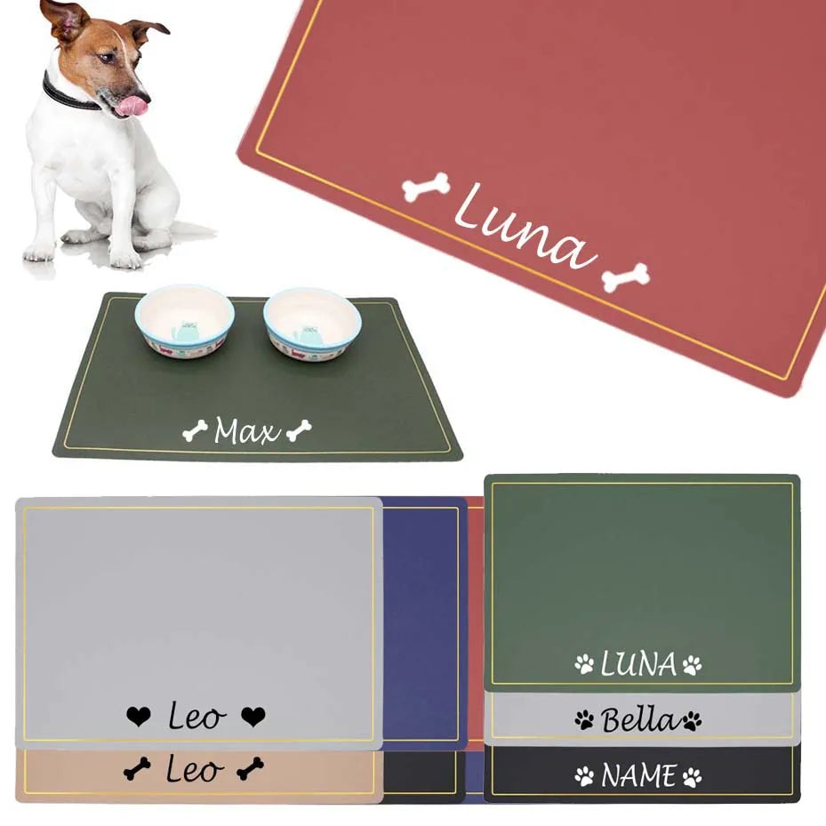 Custom Pet Food Bowl Mat, Waterproof,  Personalized Placemat For Pets Name ,Easy Wash Drinking ,Feeding Pad