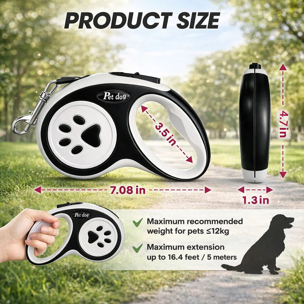 Retractable Dog Leash with 360° Tangle-Free Design, 16 ft Durable Nylon Tape