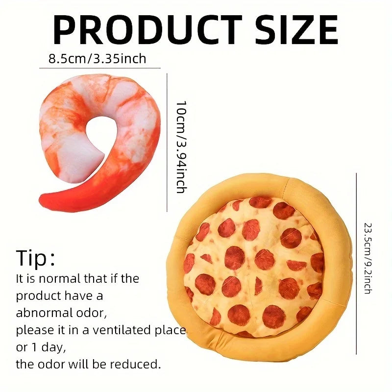 Squeaky Plush Pizza & Shrimp Dog Toy ,Durable Chew for Small Breeds Interactive Pet Play Accessory Soft Teething Puppy Chew Toys