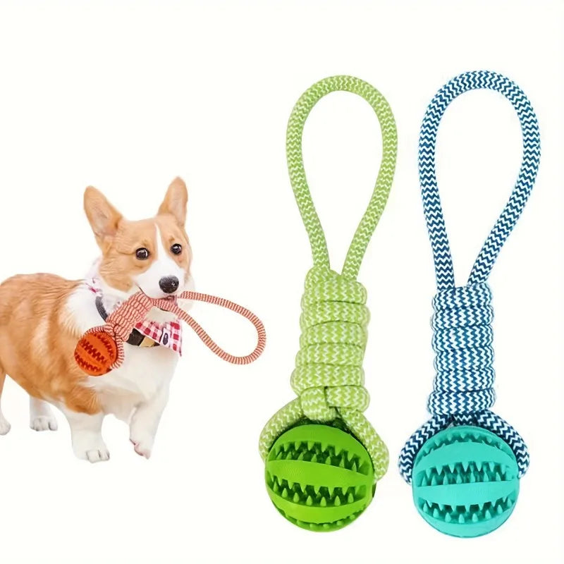 1-Pack Dog  Toy with Rope Handle - 18×5cm Treat Dispensing Rubber Ball, Mental Stimulation Toy for Boredom Relief