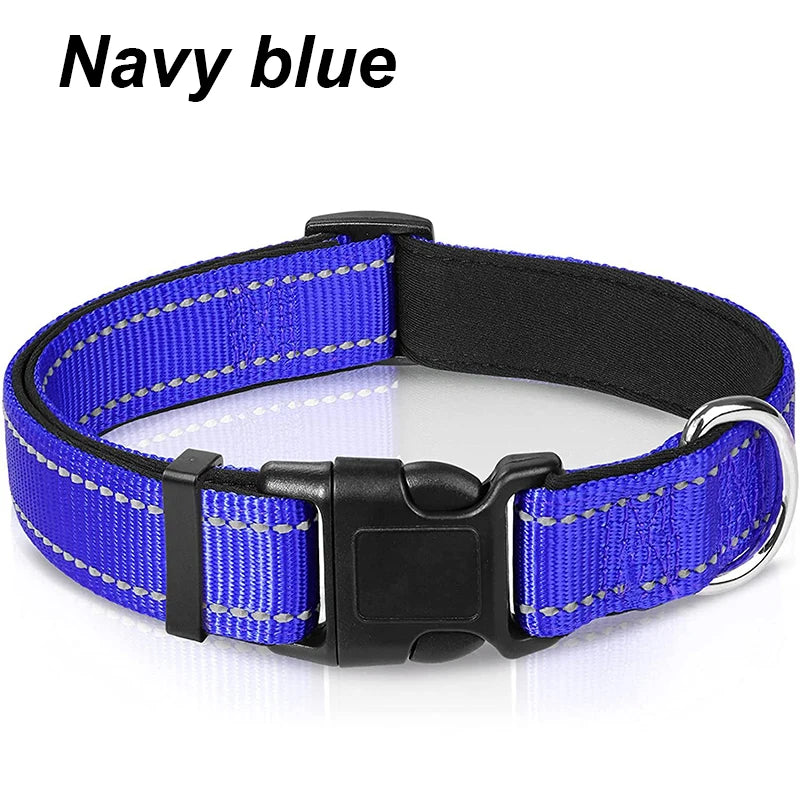 Reflective Dog Collar For Medium Large Dogs Soft Neoprene Padded Nylon Sturdy Adjustable