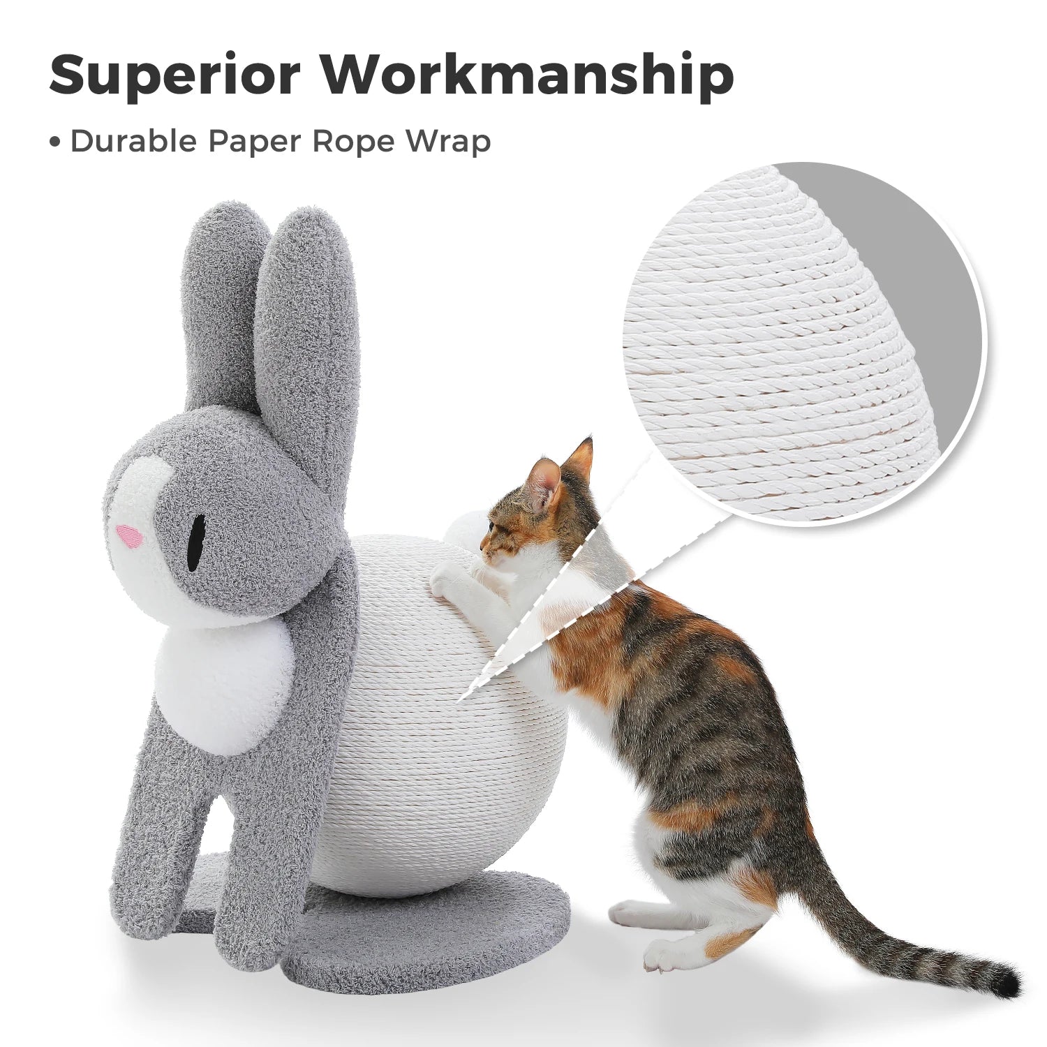 Cute Cat Scratching Post for Kittens and Cat, Rabbit Cat Scratcher with Paper Rope
