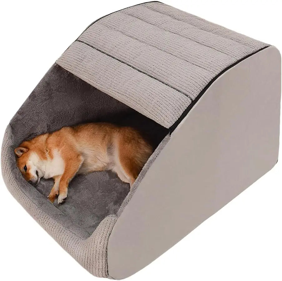 Extra Large Dog Bed House with 30D Memory Sponge, Cozy Indoor Plush Cave for All Dogs, Non-Slip Bottom (Grey, M)