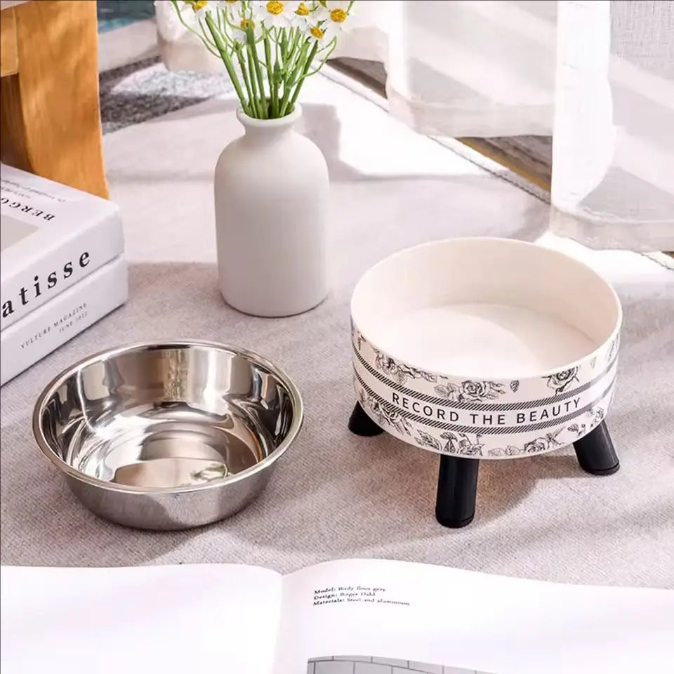 Stainless Steel Elevated Pet Bowls - Cat, Dog Food Water Dishes
