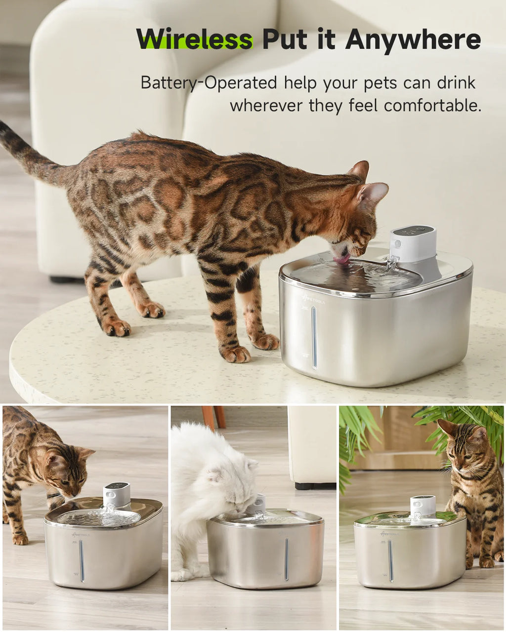APETDOLA 4L Wireless Water Fountain Auto Sensor Drinking Fountain Dispenser For Cats and Dogs
