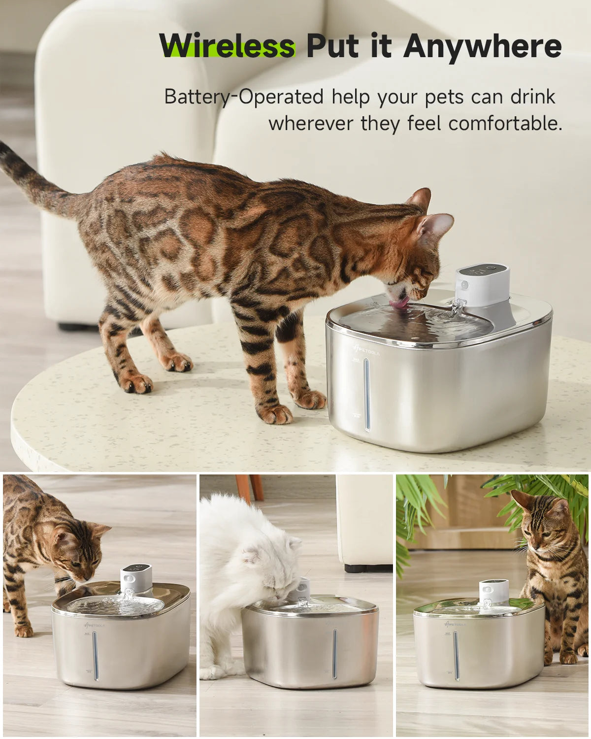 APETDOLA 4L Wireless Water Fountain Auto Sensor Drinking Fountain Dispenser For Cats and Dogs