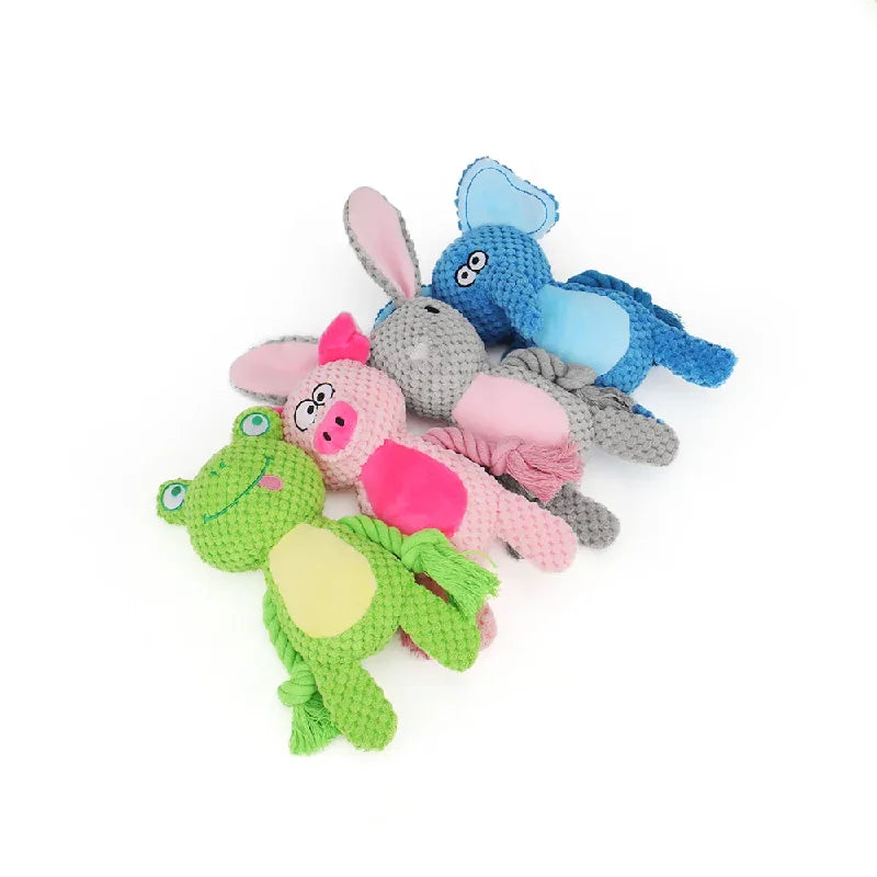 Cute Animal Rope Dog Toy, Cute Plush Puppy Chew Squeak Knot Toy