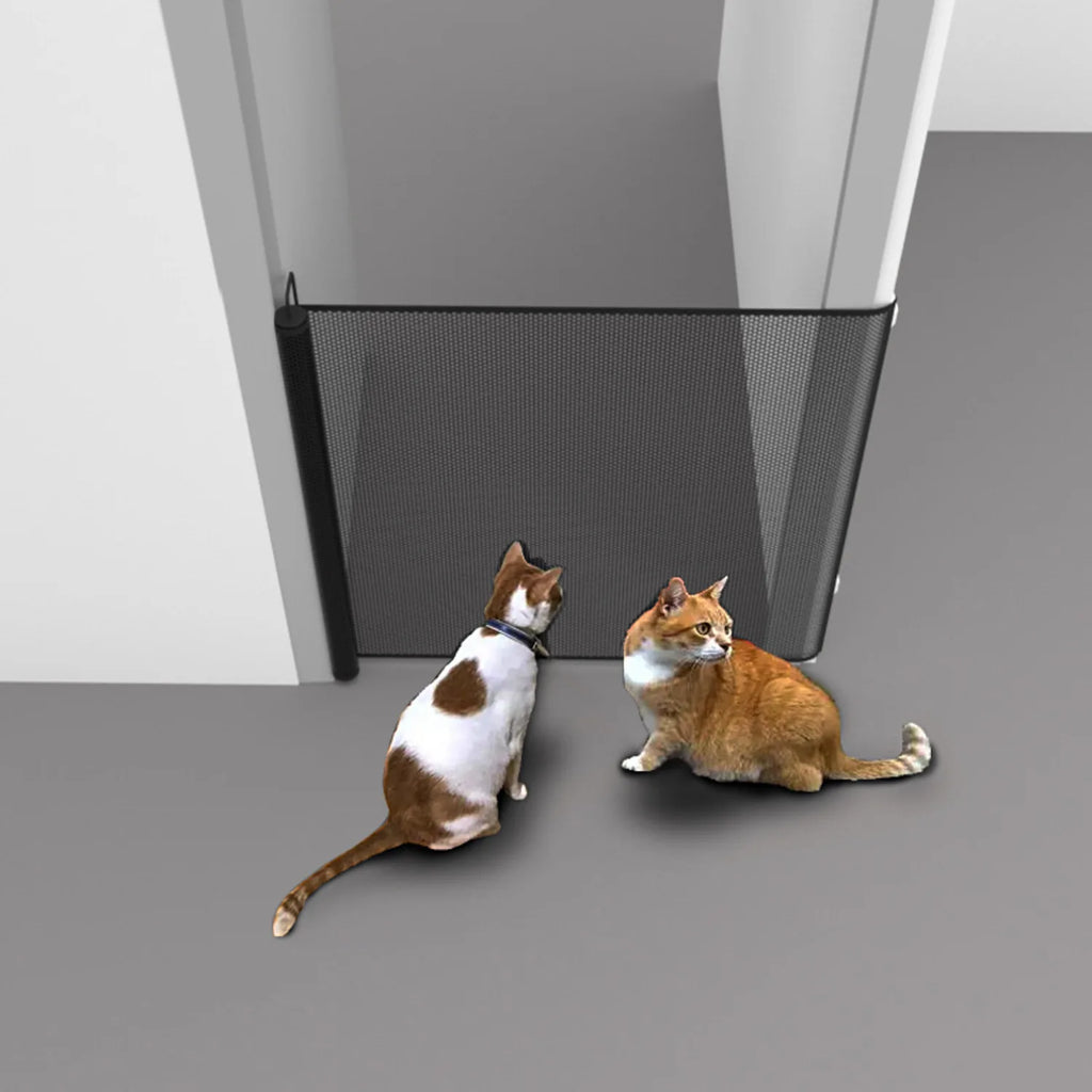 Retractable pet gate, mesh dog gate, cat enclosure for doorways, stairs, hallways, indoor/outdoor pet door stalls