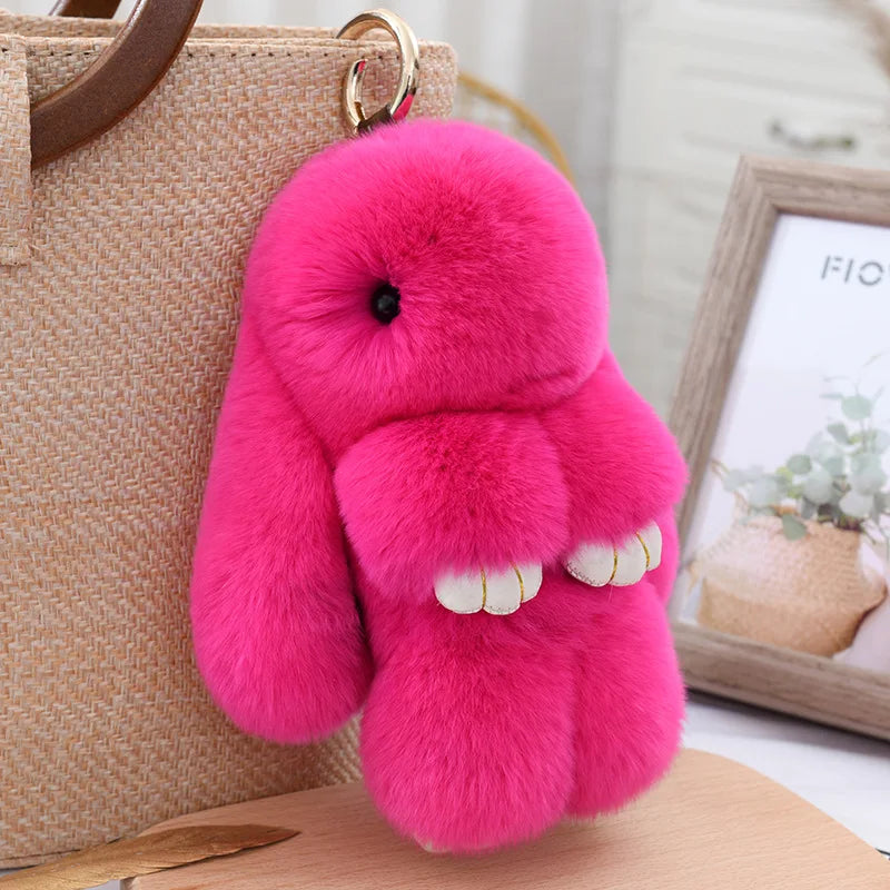 Three Model Size 100% Natural Rex Rabbit Fur Cute Fluffy Bunny Keychain