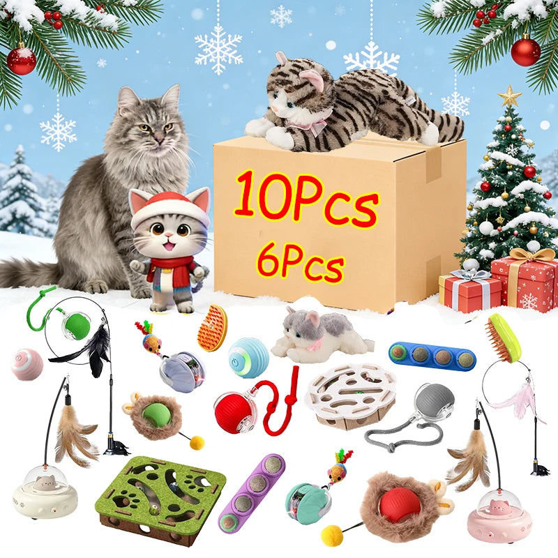 10Pcs/6Pcs Cat Interactive Toys Variety Pack, Pet Kitten Exercise Toys Combination Set Indoor Stick Mouse Bell Ball Cat Supplies