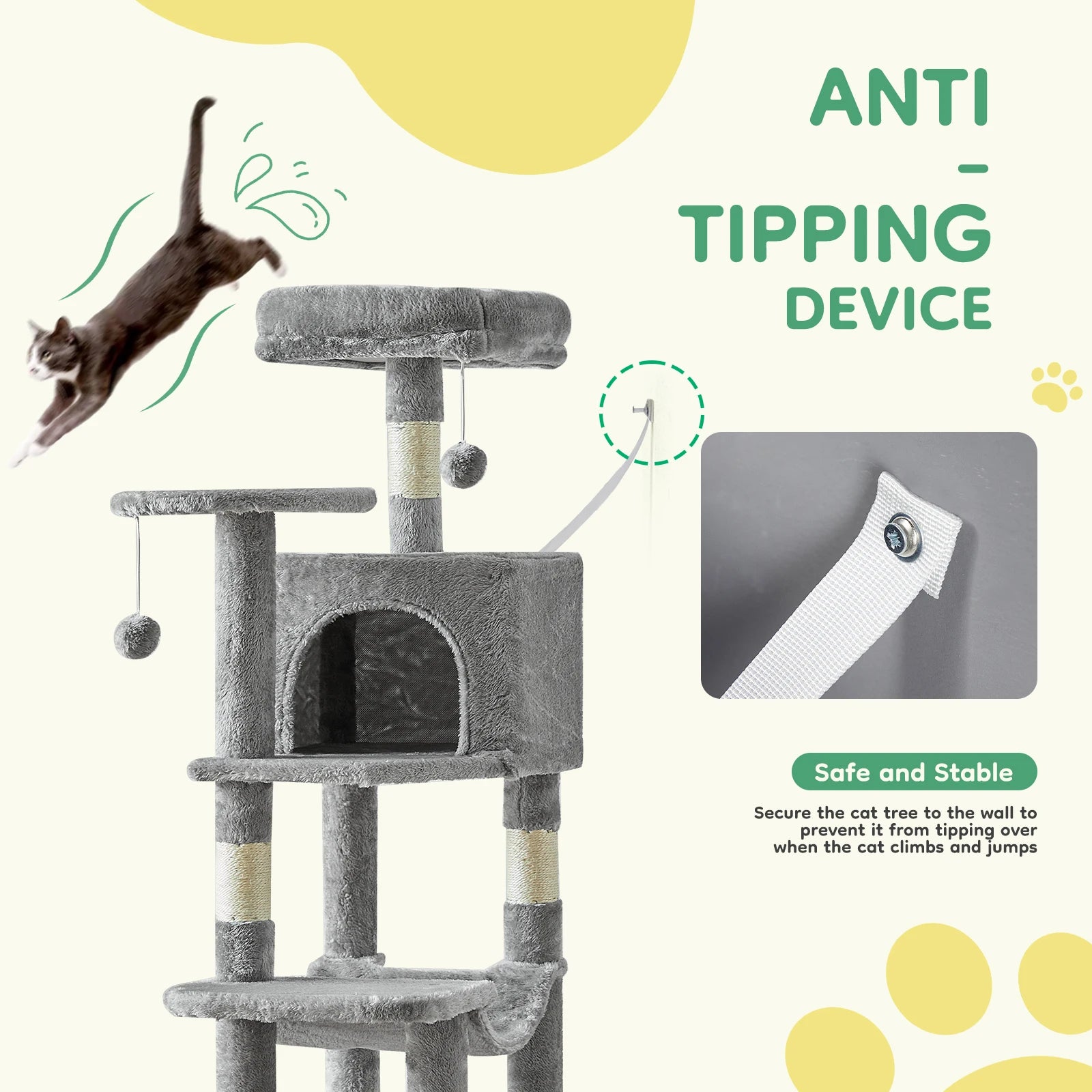 JHK 44In Cat Tree Tall Multi-Cat Climbing Tower ,Scratching Posts ,Stable Pet House for Indoor Cat